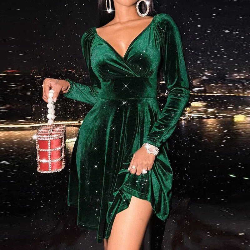 Autumn Festival Christmas Long Sleeve V-neck Dress | Luxury Home Accessories | Heulog Glow