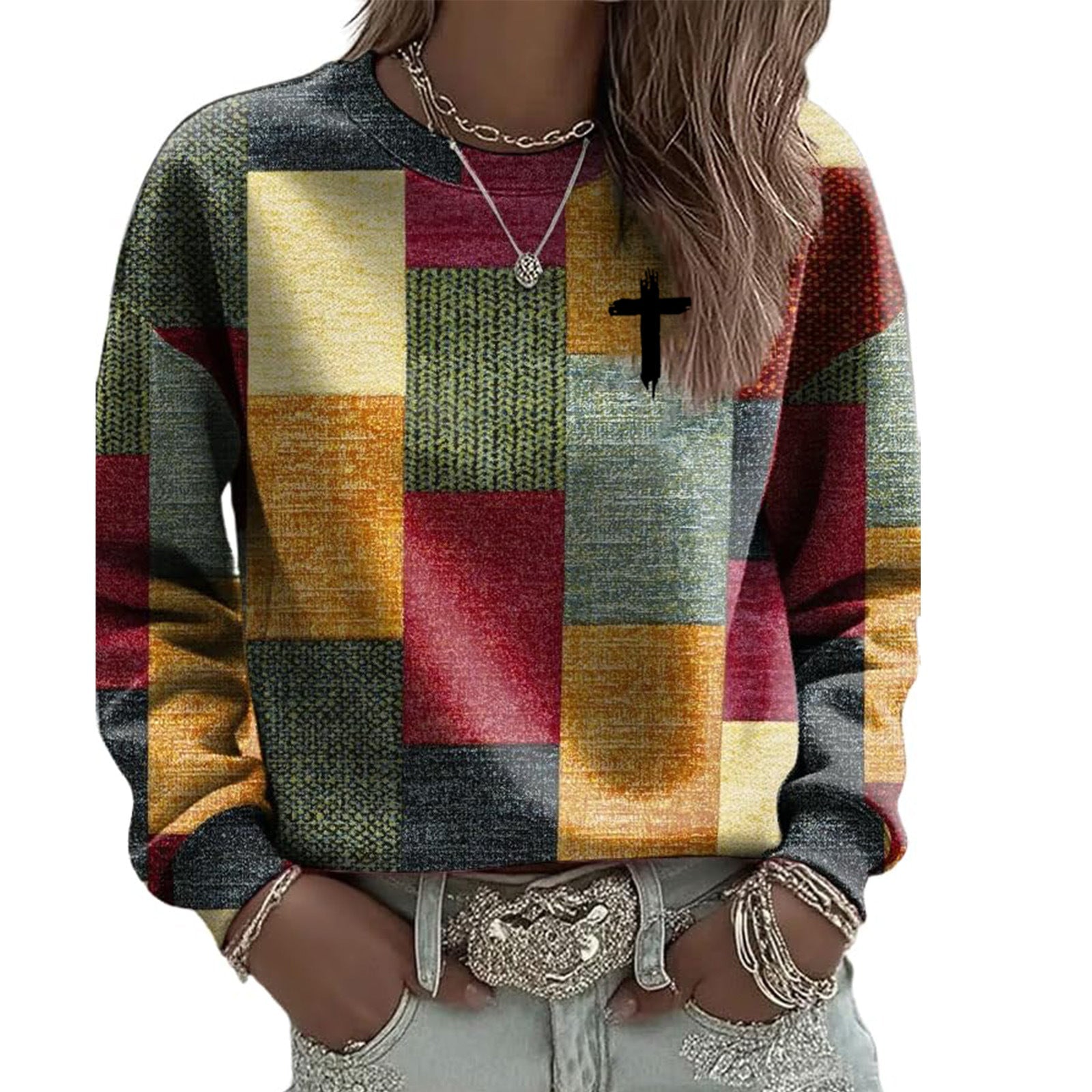 AutumnWinter Womens New Plaid Print Crew Neck Sweatshirt | Luxury Home Accessories | Heulog Glow