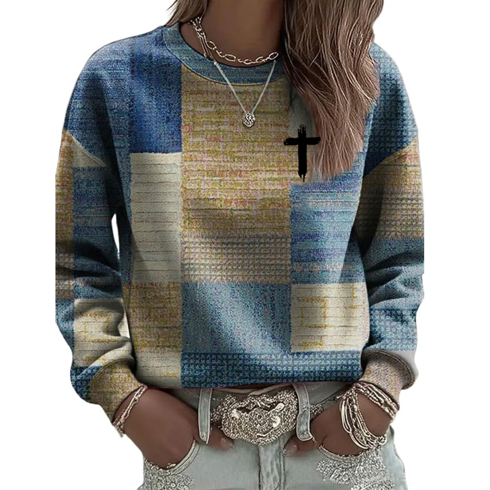 AutumnWinter Womens New Plaid Print Crew Neck Sweatshirt | Luxury Home Accessories | Heulog Glow
