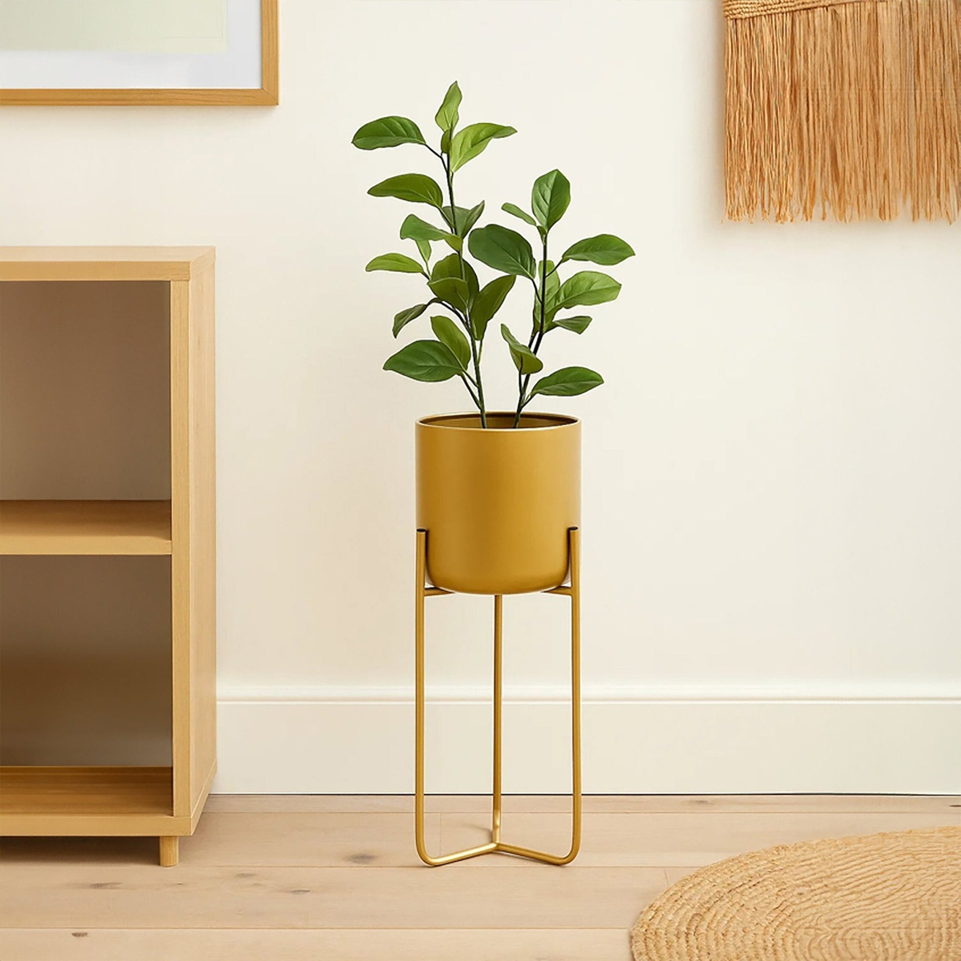 Avento Large Gold Finish Floor Planter | Luxury Home Accessories | Heulog Glow