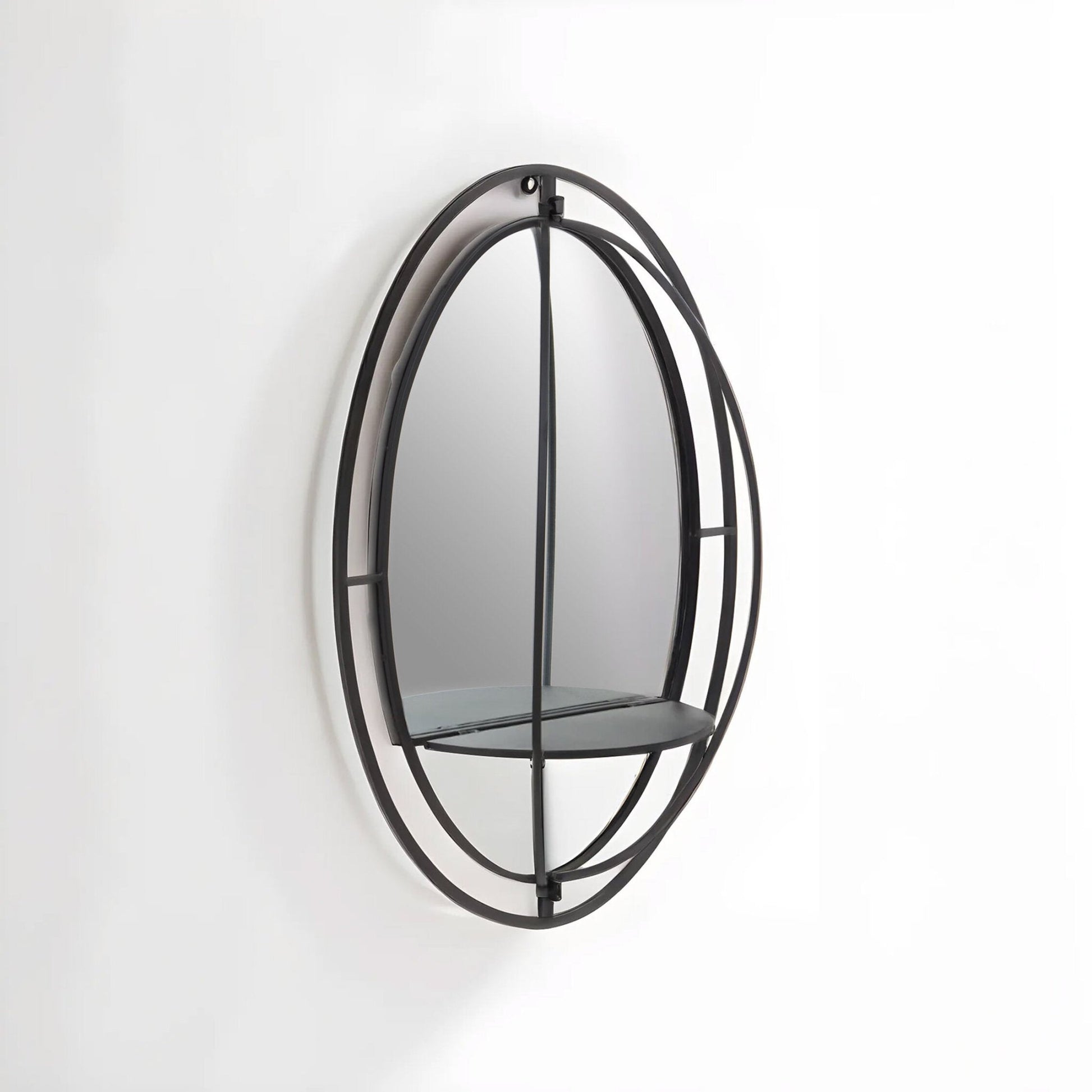 Avento Oval Shelved Black Wall Mirror | Luxury Home Accessories | Heulog Glow