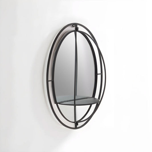 Avento Oval Shelved Black Wall Mirror | Luxury Home Accessories | Heulog Glow