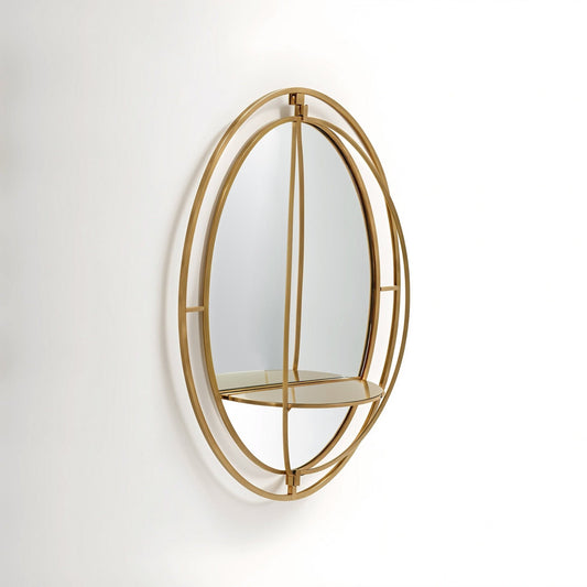 Avento Oval Shelved Gold Wall Mirror | Luxury Home Accessories | Heulog Glow