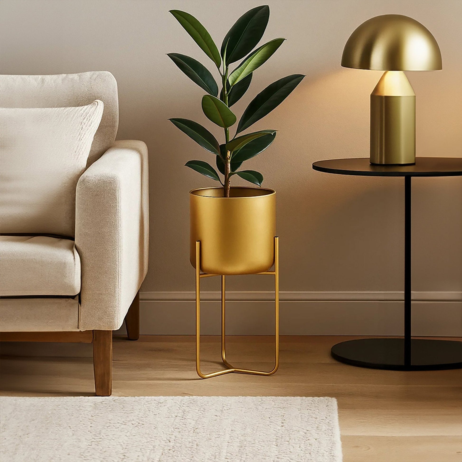Avento Small Gold Finish Floor Planter | Luxury Home Accessories | Heulog Glow