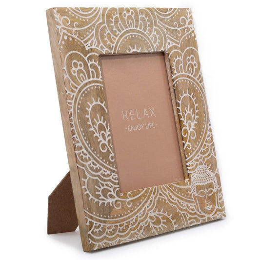 Lrg Mango Wood Picture Frame (for 13x18cm) 28x23x2cm - Buddha - White
