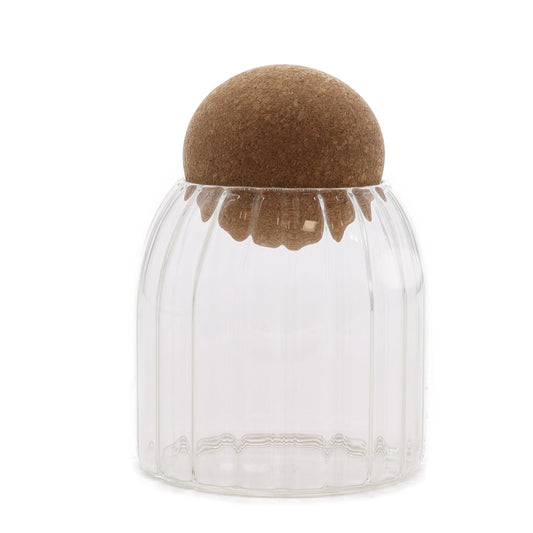 Cottage Cork-Ball Glass Jar -  Ribbed - 10cm