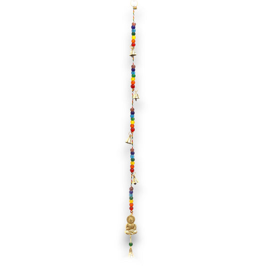 Indian Chimes - Brass Buddha with Chakra Beads String Bells 53cm