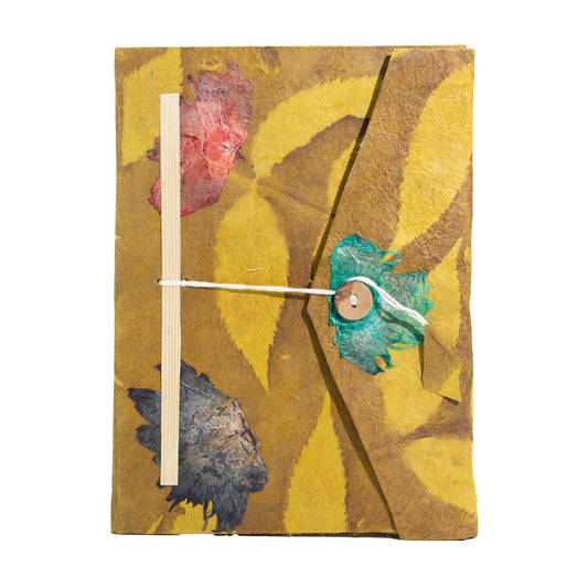 Lokta Bold Floral Notebook – Large (21x15cm) – 45 Leaves – Includes Bookmark – Mustard Brown