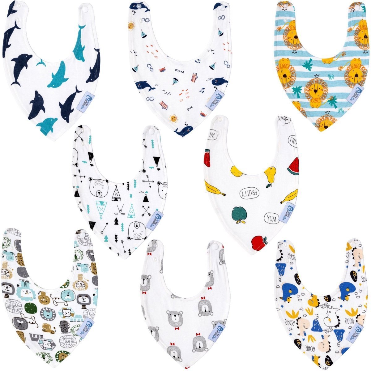 Baby Bandana Dribble Bibs Cotton Pack Of 8 - Boys | Luxury Home Accessories | Heulog Glow