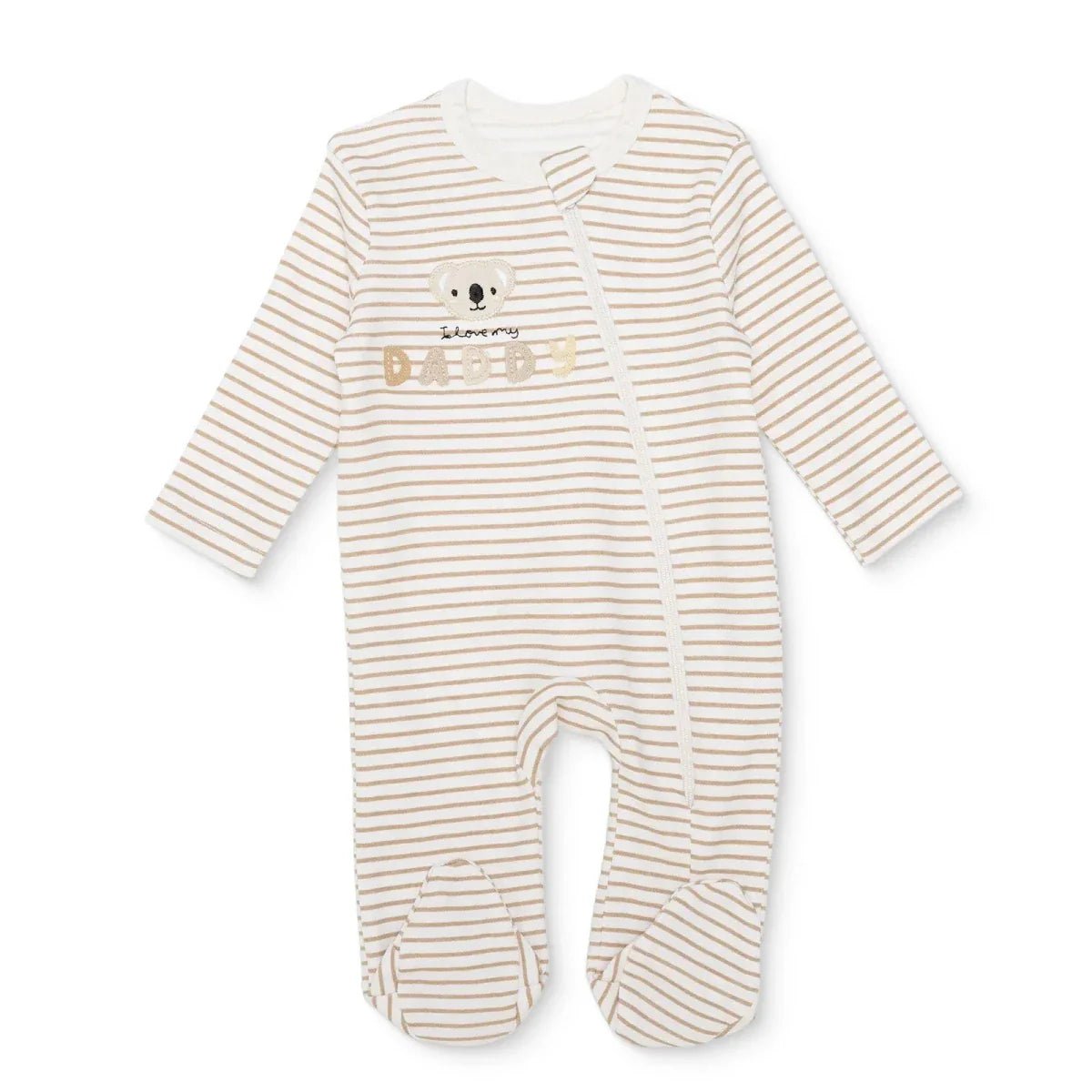Baby Boy Footed Sleepsuit Striped Zip Fastening Crew Neck - Beige | Luxury Home Accessories | Heulog Glow