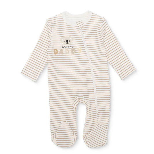 Baby Boy Footed Sleepsuit Striped Zip Fastening Crew Neck - Beige | Luxury Home Accessories | Heulog Glow