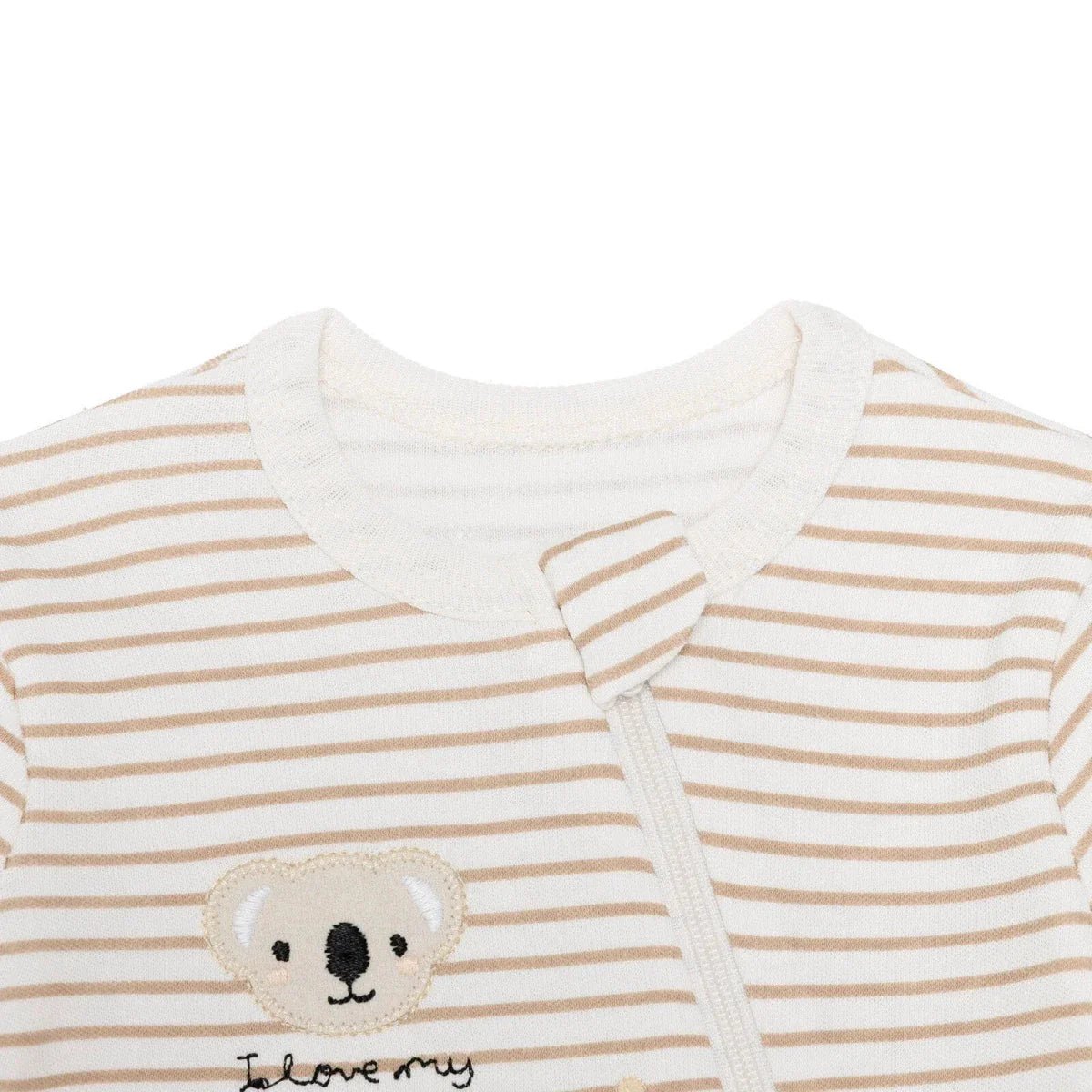 Baby Boy Footed Sleepsuit Striped Zip Fastening Crew Neck - Beige | Luxury Home Accessories | Heulog Glow