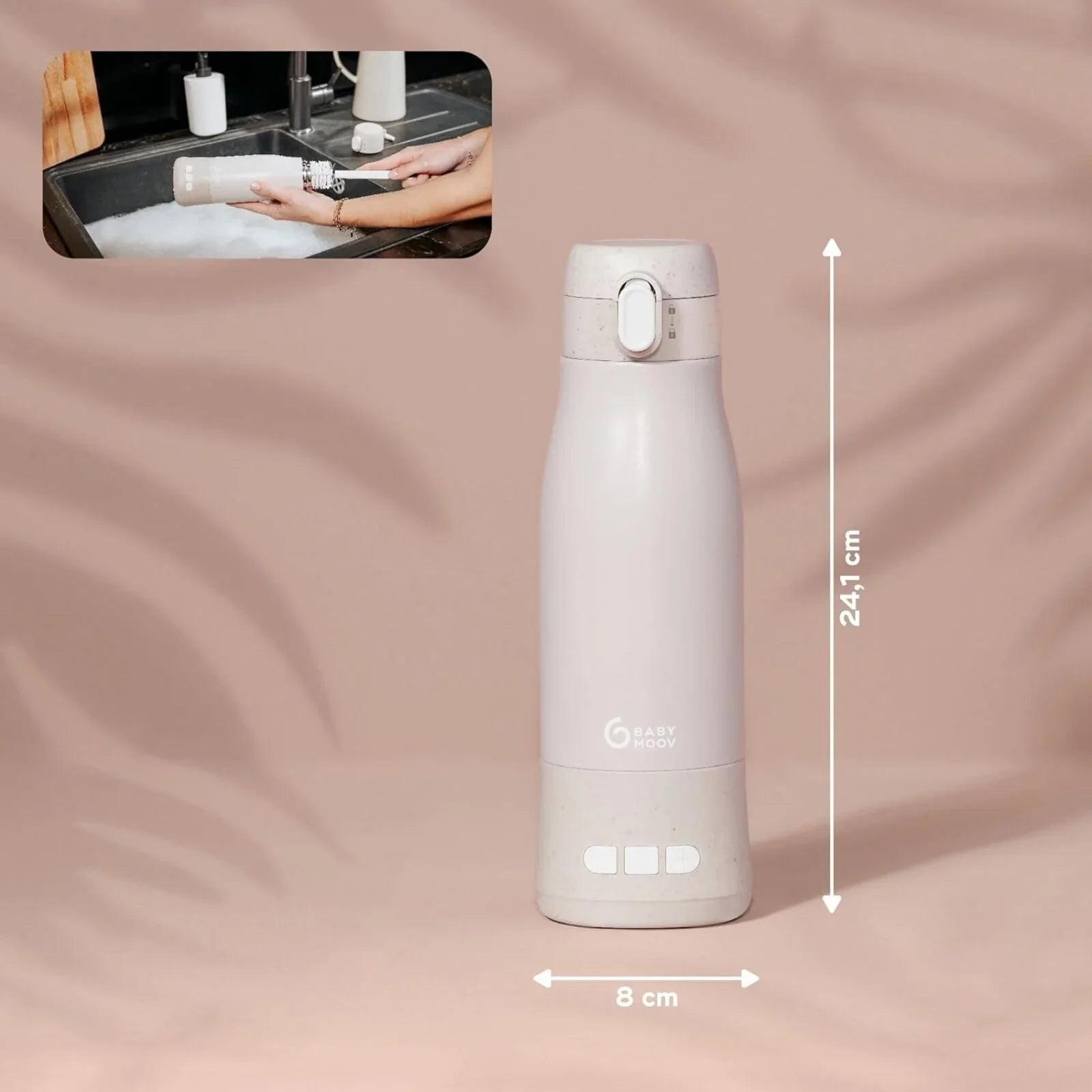 Babymoov Moov & Feed Rechargeable Travel Bottle Warmer - Mineral Beige | Luxury Home Accessories | Heulog Glow