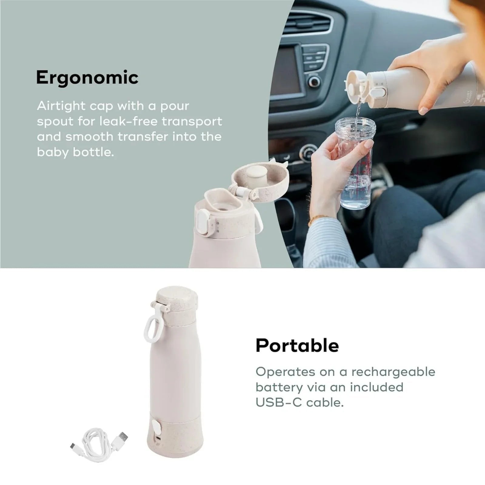 Babymoov Moov & Feed Rechargeable Travel Bottle Warmer - Mineral Beige | Luxury Home Accessories | Heulog Glow