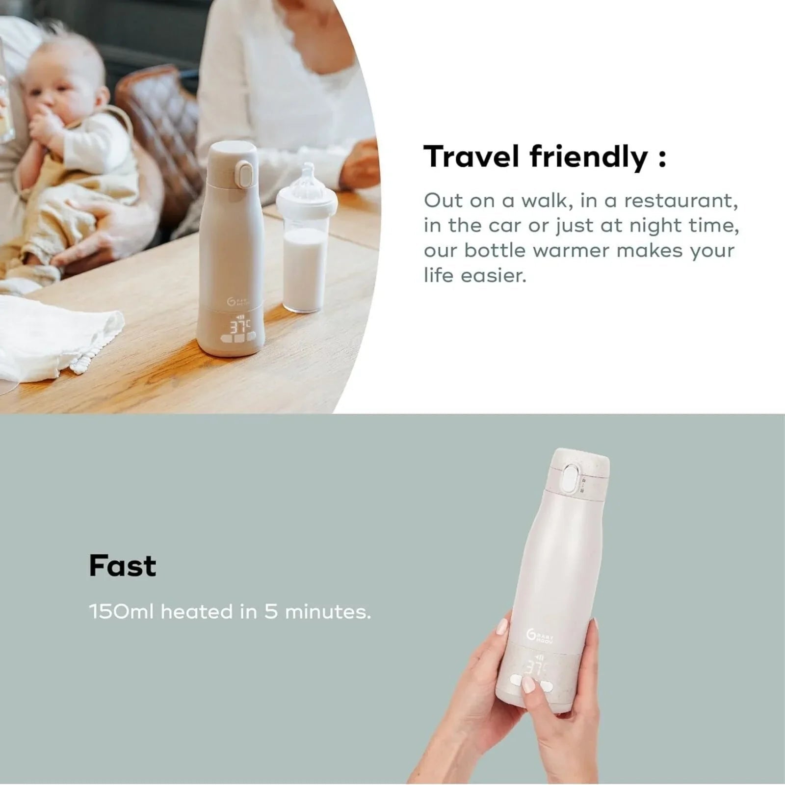 Babymoov Moov & Feed Rechargeable Travel Bottle Warmer - Mineral Beige | Luxury Home Accessories | Heulog Glow