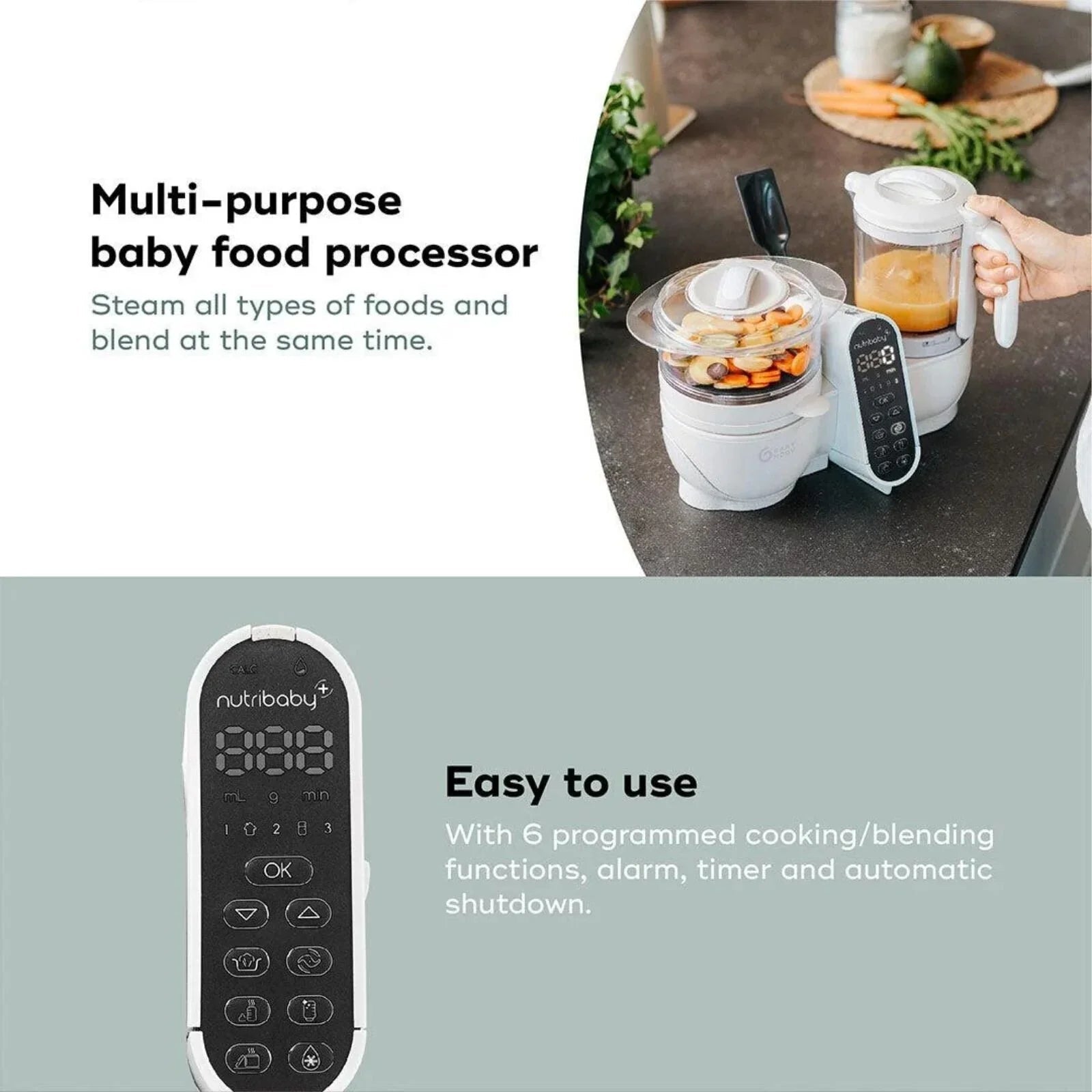 Babymoov Nutribaby (+) 6-in-1 Baby Food Maker - Mineral | Luxury Home Accessories | Heulog Glow