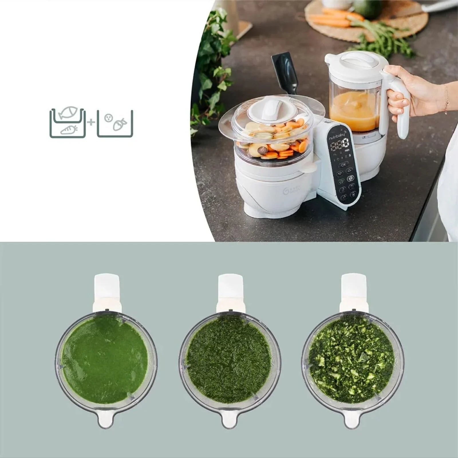 Babymoov Nutribaby (+) 6-in-1 Baby Food Maker - Mineral | Luxury Home Accessories | Heulog Glow