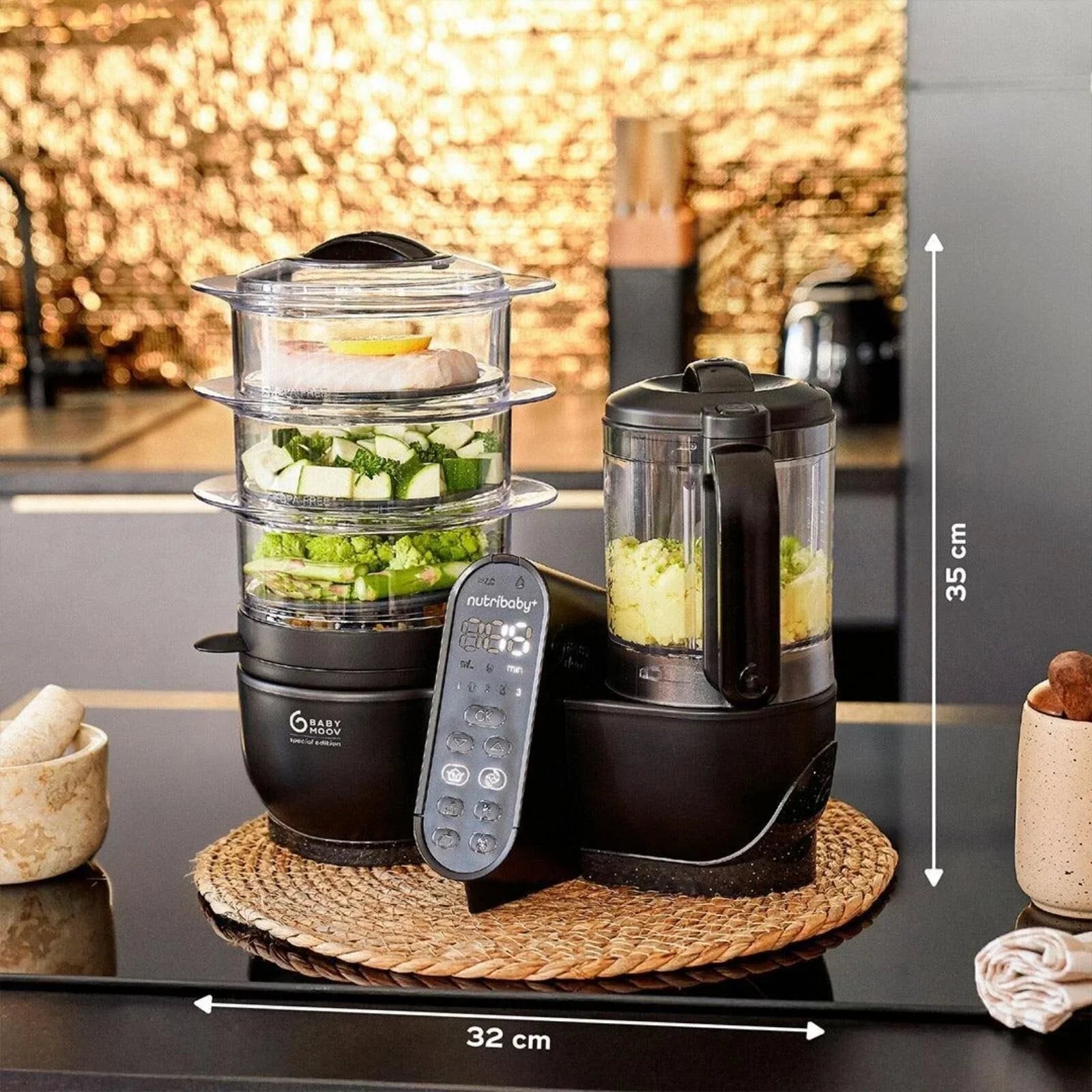 Babymoov Nutribaby (+) XL 6-in-1 Baby Food Maker - Black Edition | Luxury Home Accessories | Heulog Glow