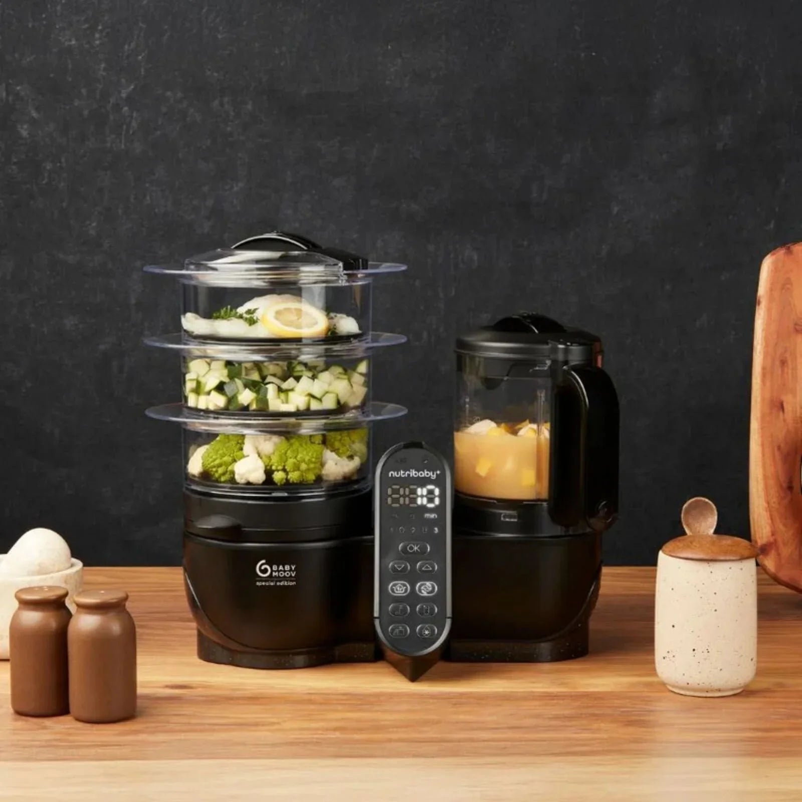 Babymoov Nutribaby (+) XL 6-in-1 Baby Food Maker - Black Edition | Luxury Home Accessories | Heulog Glow