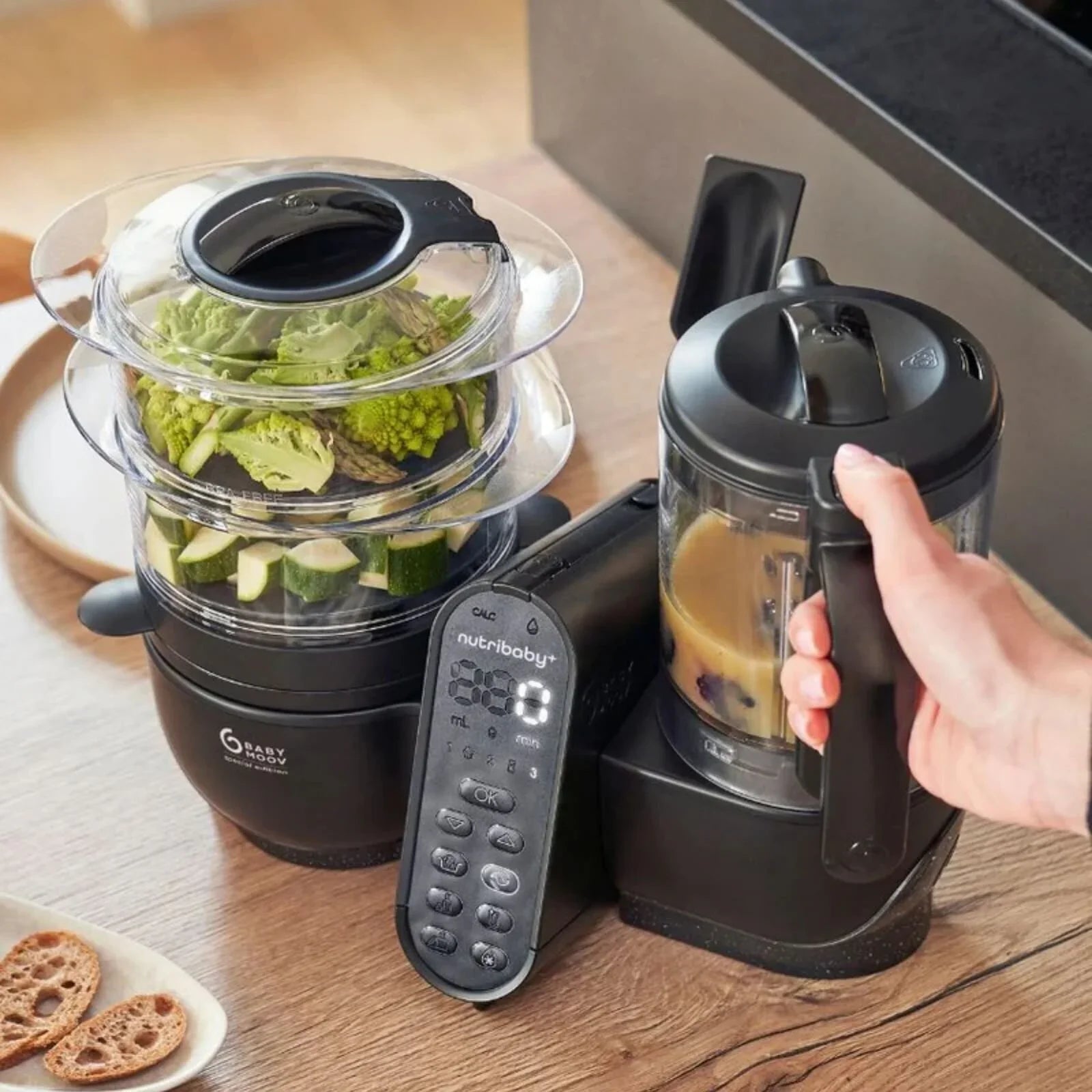Babymoov Nutribaby (+) XL 6-in-1 Baby Food Maker - Black Edition | Luxury Home Accessories | Heulog Glow