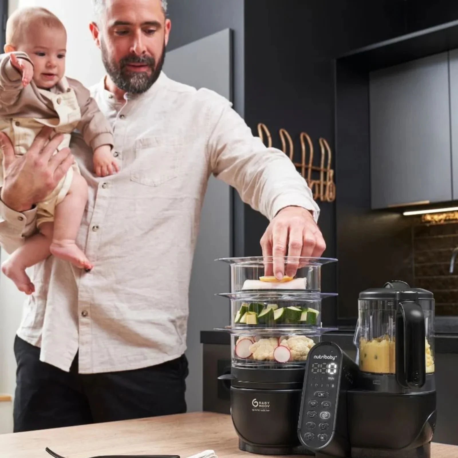 Babymoov Nutribaby (+) XL 6-in-1 Baby Food Maker - Black Edition | Luxury Home Accessories | Heulog Glow