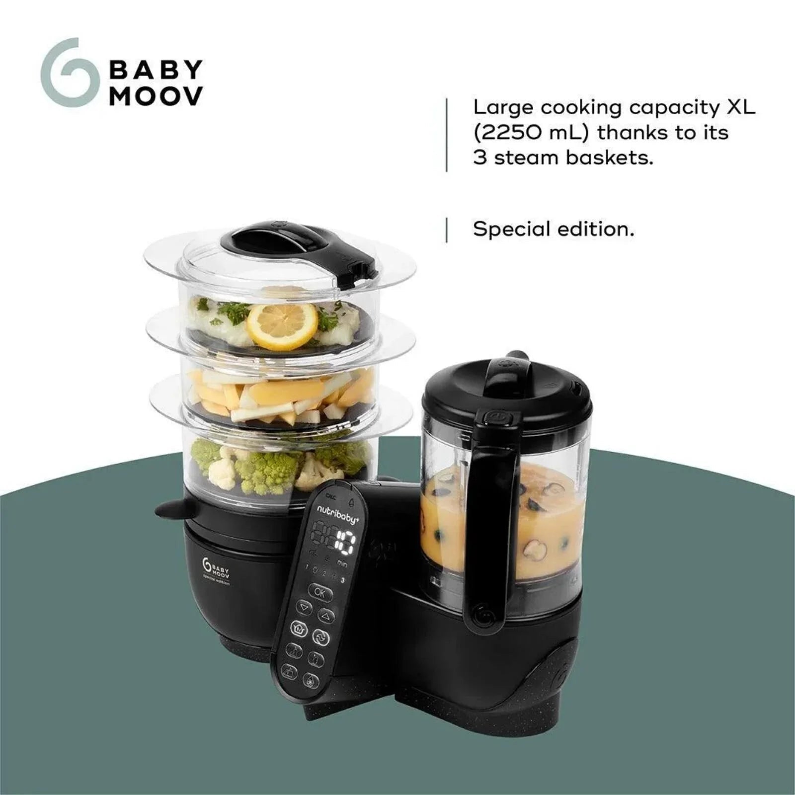 Babymoov Nutribaby (+) XL 6-in-1 Baby Food Maker - Black Edition | Luxury Home Accessories | Heulog Glow