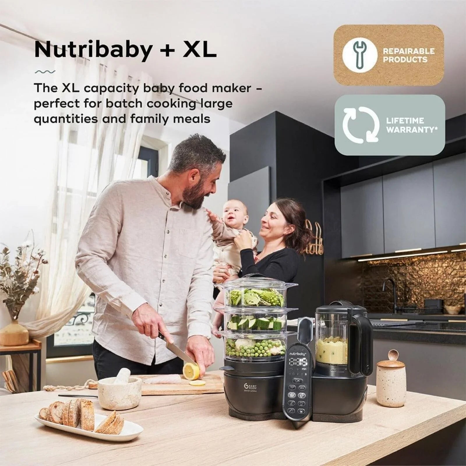 Babymoov Nutribaby (+) XL 6-in-1 Baby Food Maker - Black Edition | Luxury Home Accessories | Heulog Glow