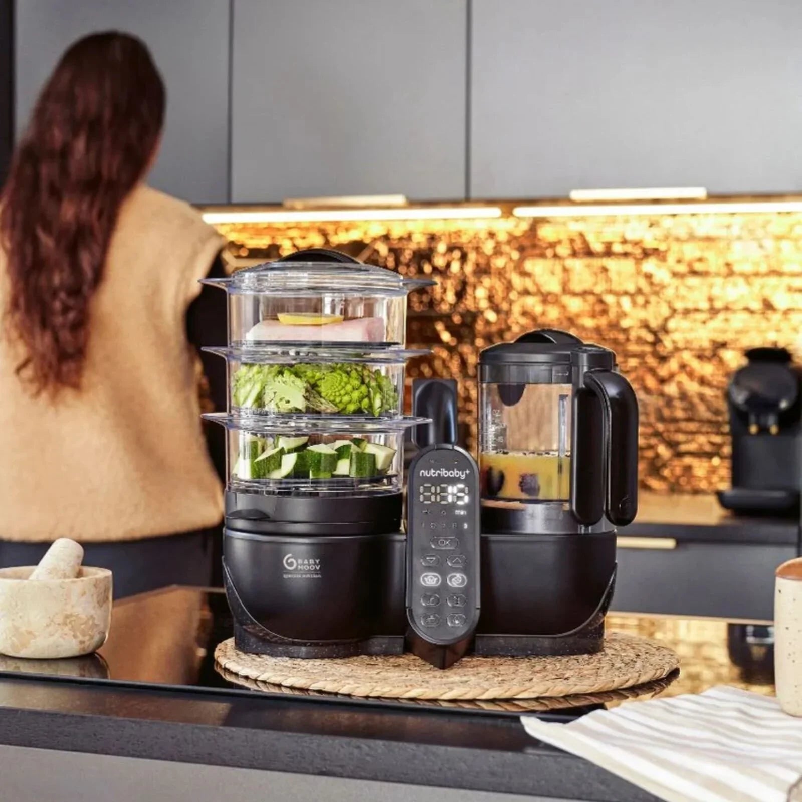 Babymoov Nutribaby (+) XL 6-in-1 Baby Food Maker - Black Edition | Luxury Home Accessories | Heulog Glow