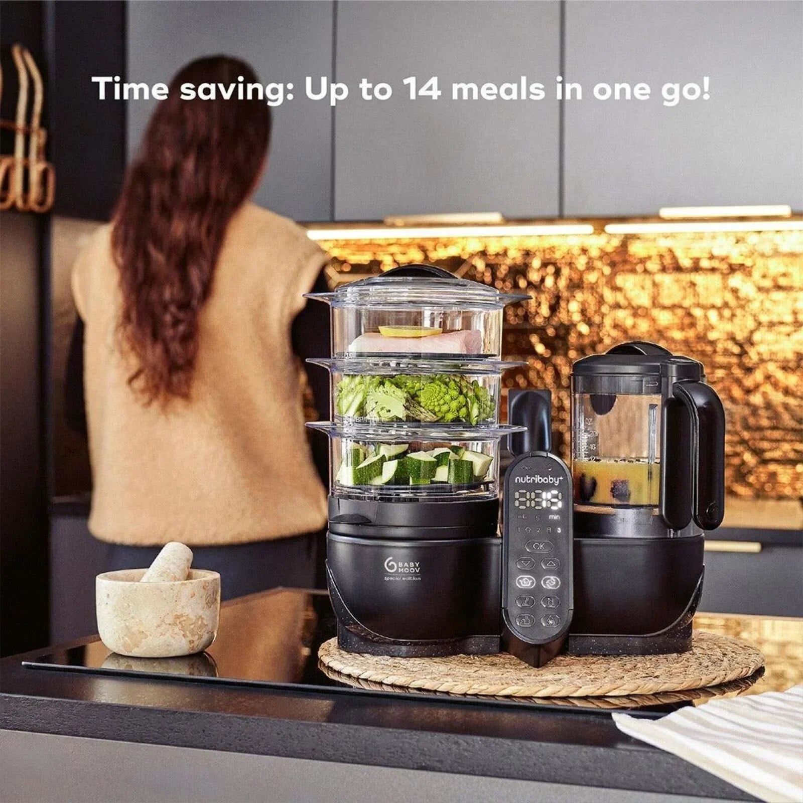 Babymoov Nutribaby (+) XL 6-in-1 Baby Food Maker - Black Edition | Luxury Home Accessories | Heulog Glow