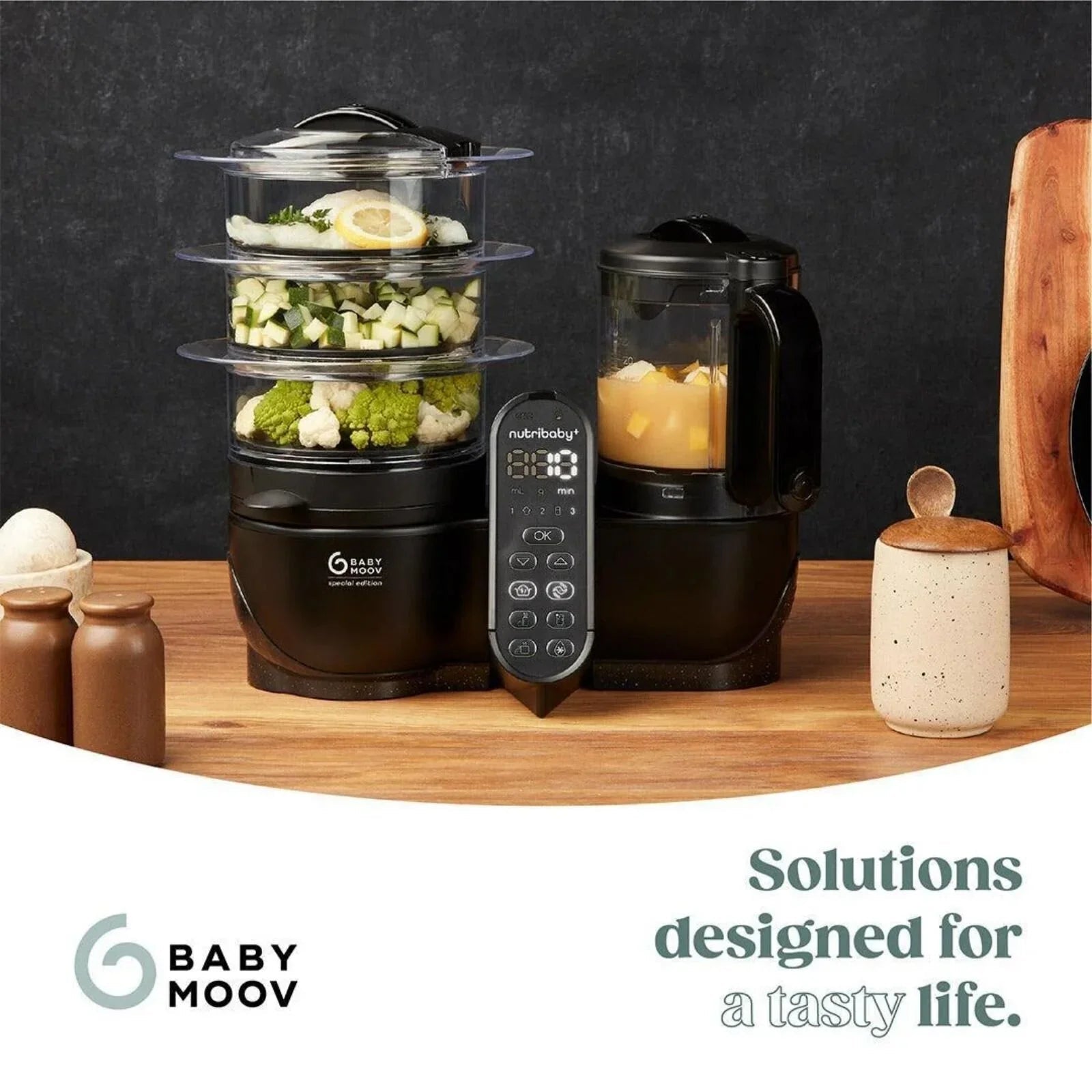 Babymoov Nutribaby (+) XL 6-in-1 Baby Food Maker - Black Edition | Luxury Home Accessories | Heulog Glow
