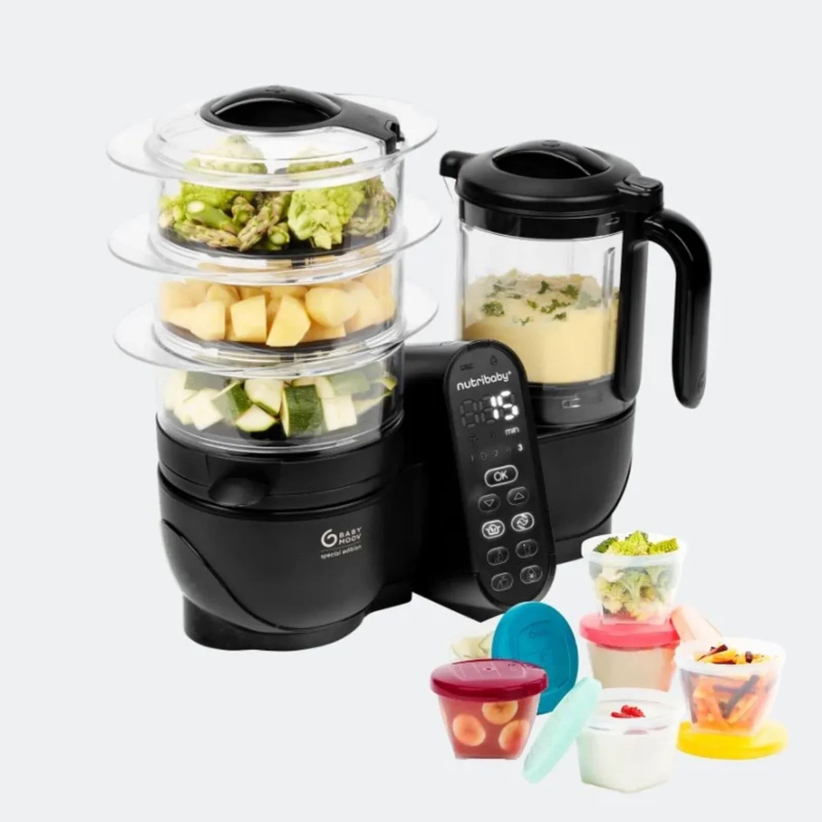 Babymoov Nutribaby (+) XL 6-in-1 Baby Food Maker - Black Edition | Luxury Home Accessories | Heulog Glow