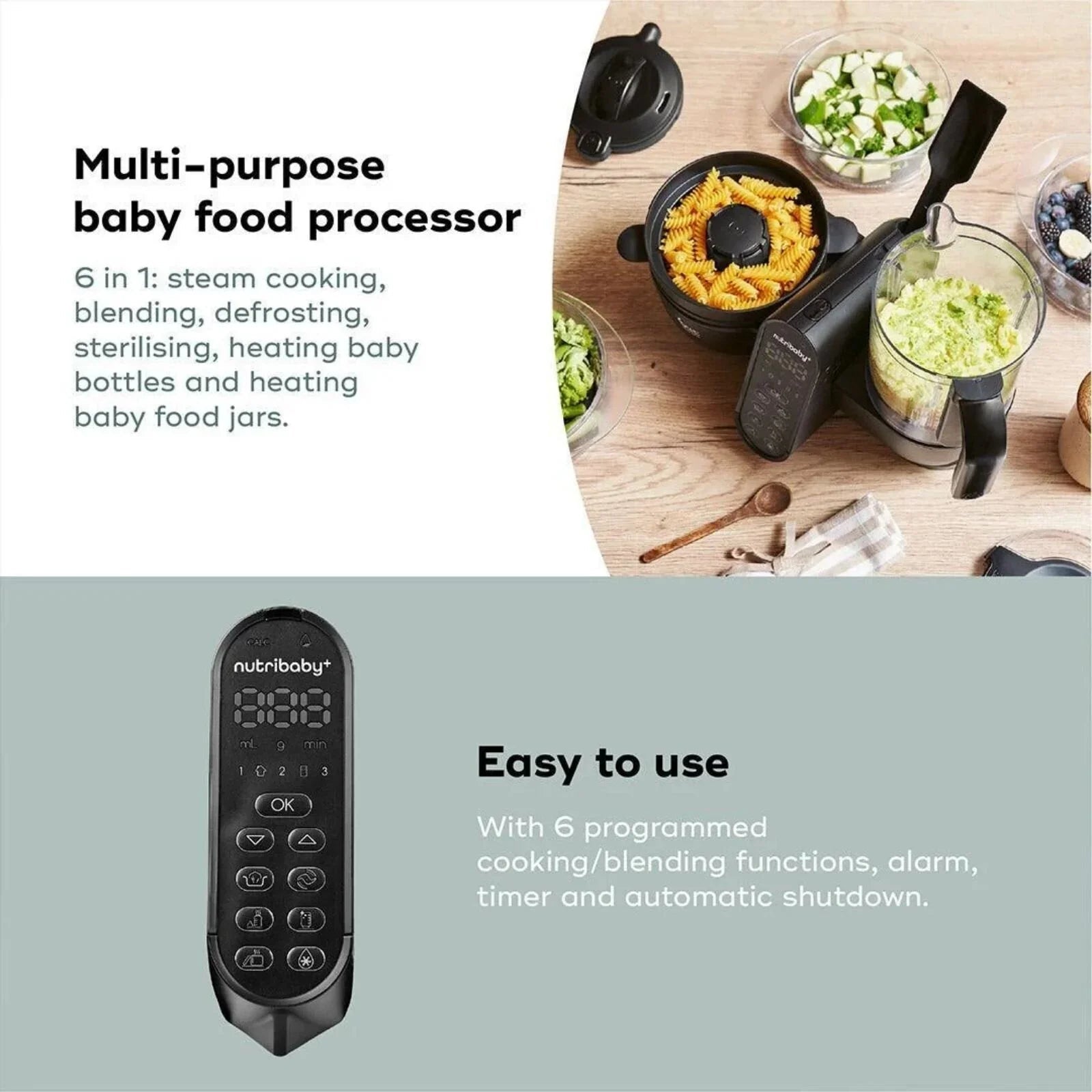 Babymoov Nutribaby (+) XL 6-in-1 Baby Food Maker - Black Edition | Luxury Home Accessories | Heulog Glow