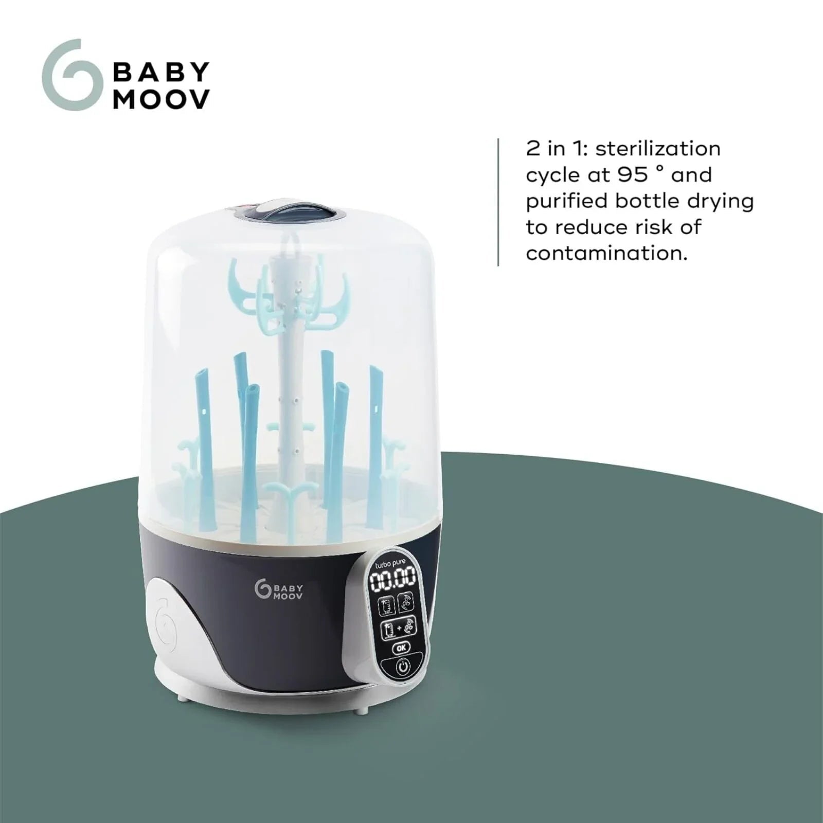 Babymoov Turbo Pure 3-in-1 Steriliser & Dryer & Purified Bottle Storage | Luxury Home Accessories | Heulog Glow