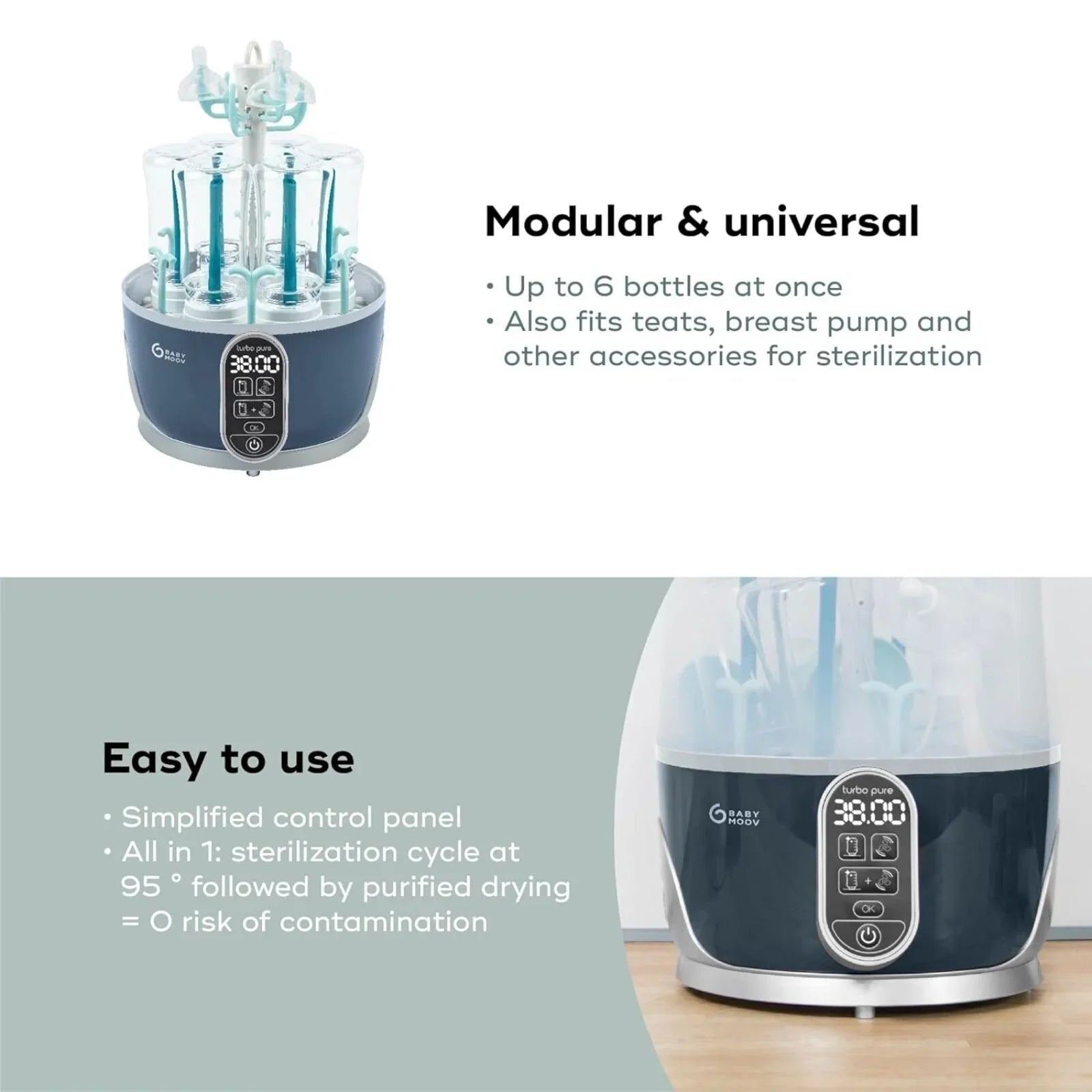 Babymoov Turbo Pure 3-in-1 Steriliser & Dryer & Purified Bottle Storage | Luxury Home Accessories | Heulog Glow