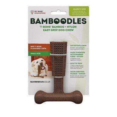 Bamboodles T Bone Chew Toy for Dogs to Small 4Inch Beef Flavour | Luxury Home Accessories | Heulog Glow