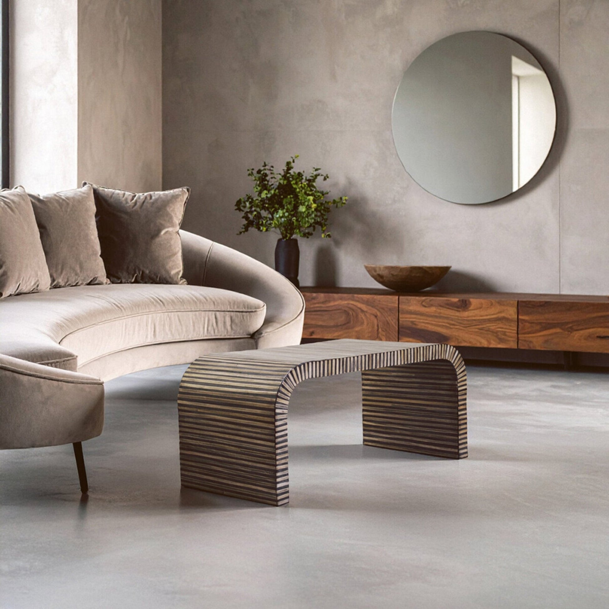 Bambusa Bamboo Inlay Curved Coffee Table | Luxury Home Accessories | Heulog Glow