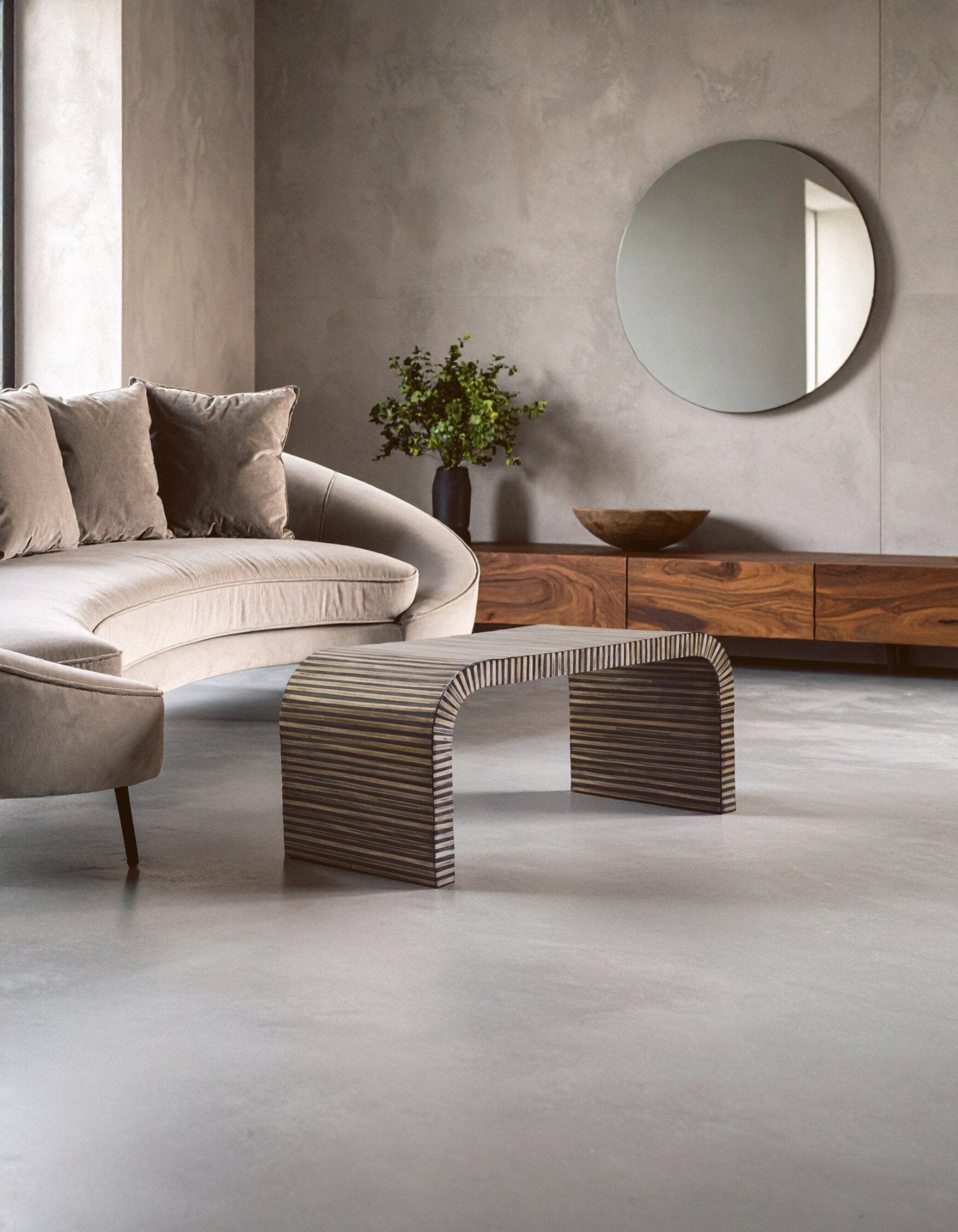 Bambusa Bamboo Inlay Curved Coffee Table | Luxury Home Accessories | Heulog Glow