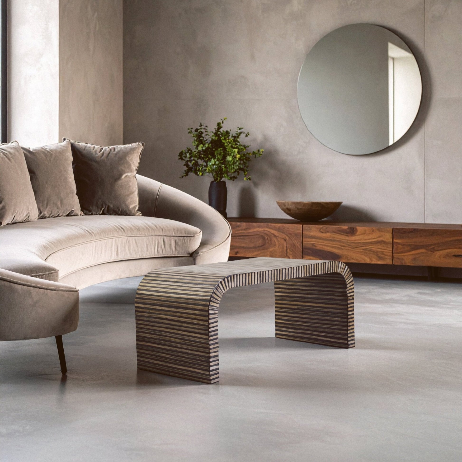 Bambusa Bamboo Inlay Curved Coffee Table | Luxury Home Accessories | Heulog Glow