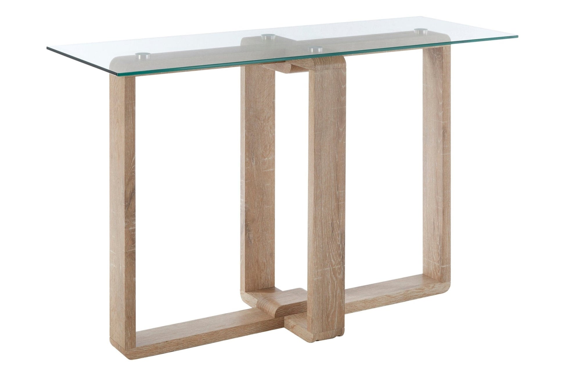 Barton Glass Console Table with Wood Effect Legs | Luxury Home Accessories | Heulog Glow