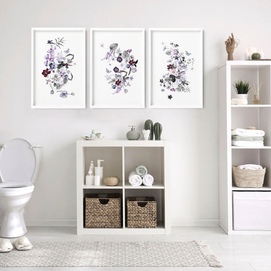 Bathroom Shabby chic wall decor | set of 3 framed wall art