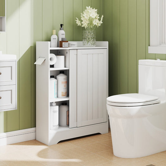 Bathroom Storage Cabinet with Toilet Paper Holders-White