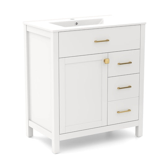 76CM 2-Tier Bathroom Vanity with Sink and Adjustable Shelve-White