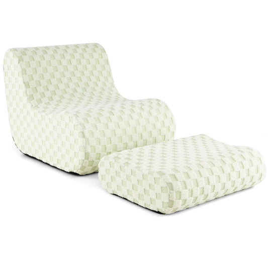 Bean Bag Chair with Ottoman Accent Lazy Sofa Chair Set-Brown
