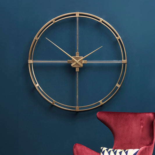 Beauly 110cm Dia Gold Finish Metal Wall Clock | Luxury Home Accessories | Heulog Glow