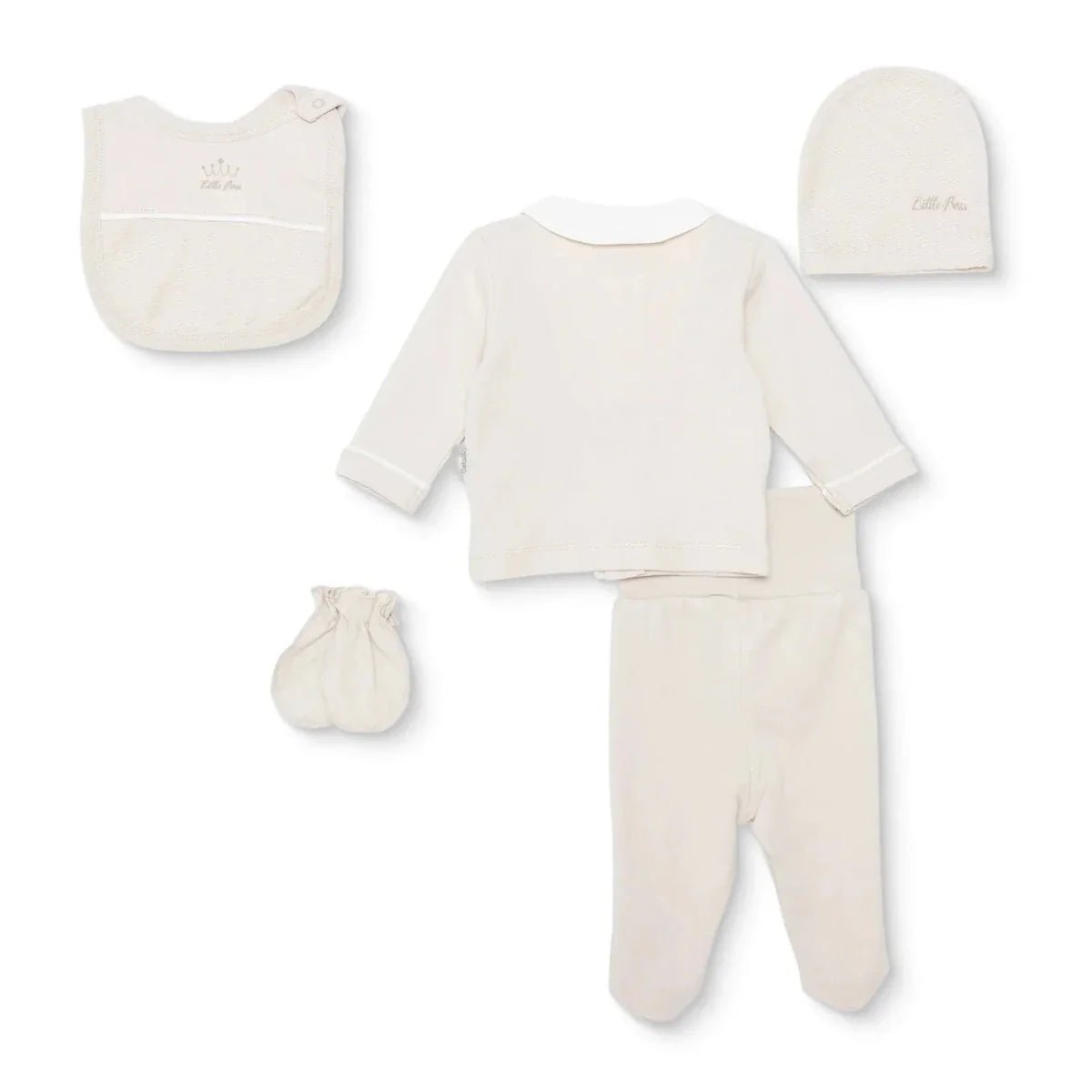 Bebetto Boys 5-Piece Newborn Hospital Set Snap Fastening Little Boss Shirt Collar Full Length Long S - Beige | Luxury Home Accessories | Heulog Glow