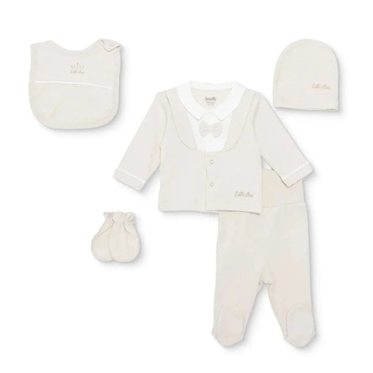 Bebetto Boys 5-Piece Newborn Hospital Set Snap Fastening Little Boss Shirt Collar Full Length Long S - Beige | Luxury Home Accessories | Heulog Glow