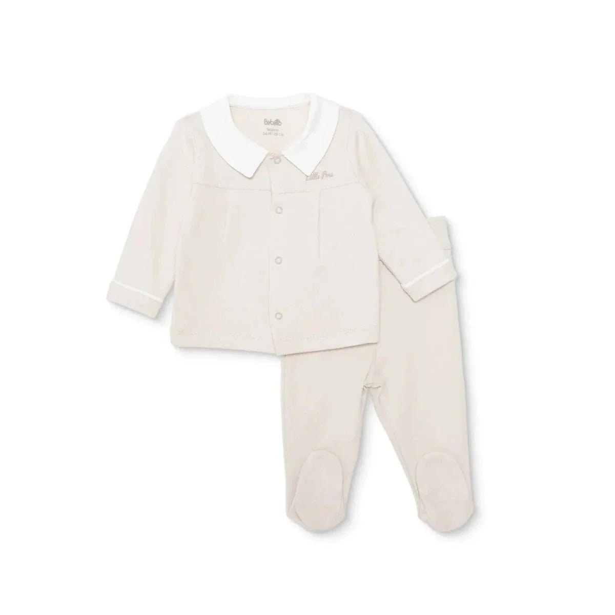 Bebetto Boys Cardigan & Footed Trousers Set Snap Fastening Little Boss Shirt Collar Full Length Long - Beige | Luxury Home Accessories | Heulog Glow