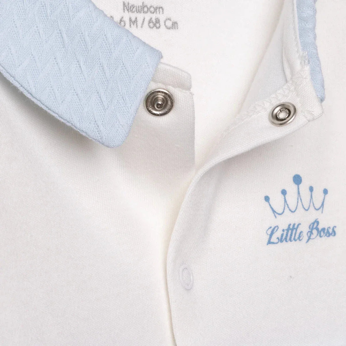Bebetto Boys Footed Sleepsuit Snap Fastening Little Boss Shirt Collar Full Length Long Sleeve - Blue | Luxury Home Accessories | Heulog Glow