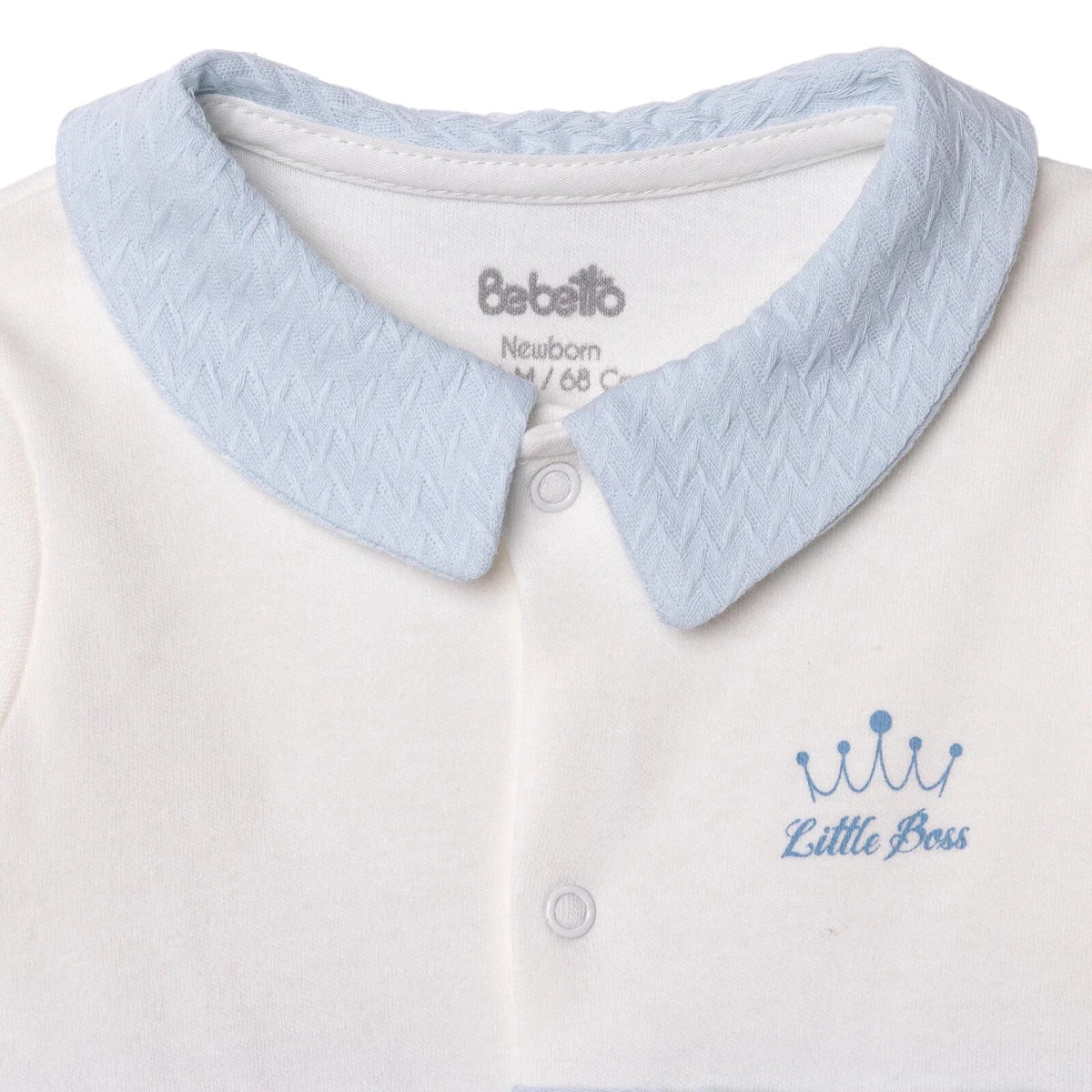 Bebetto Boys Footed Sleepsuit Snap Fastening Little Boss Shirt Collar Full Length Long Sleeve - Blue | Luxury Home Accessories | Heulog Glow