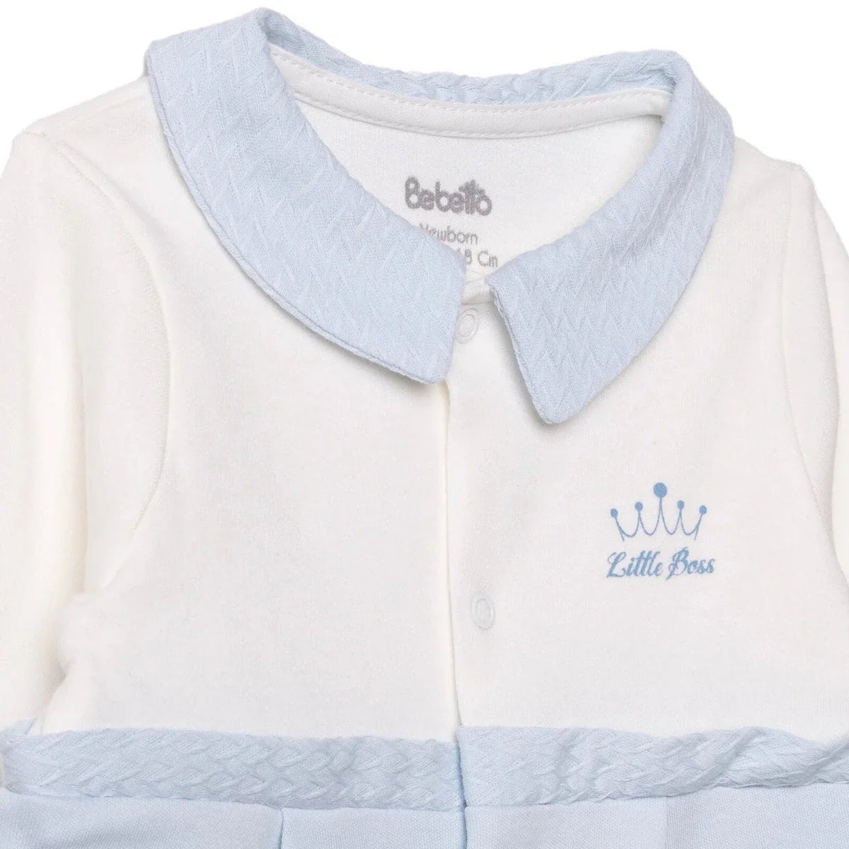 Bebetto Boys Footed Sleepsuit Snap Fastening Little Boss Shirt Collar Full Length Long Sleeve - Blue | Luxury Home Accessories | Heulog Glow